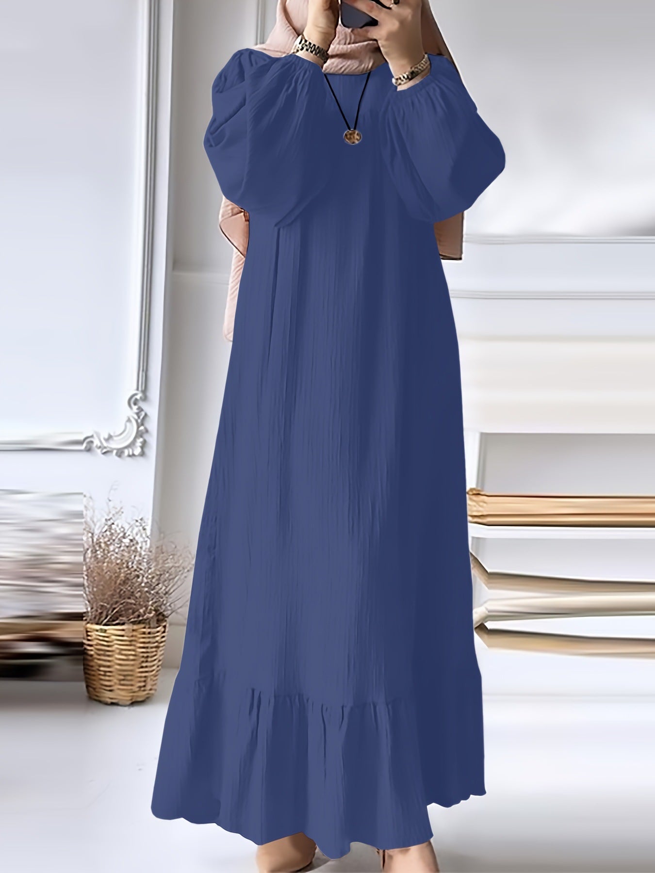 Women's Long Robe Dress with Puff Sleeves