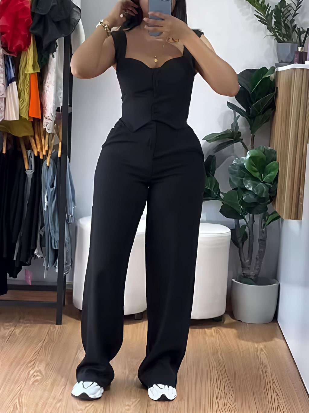 Thong tight-fitting tank top plus wide-leg pants set