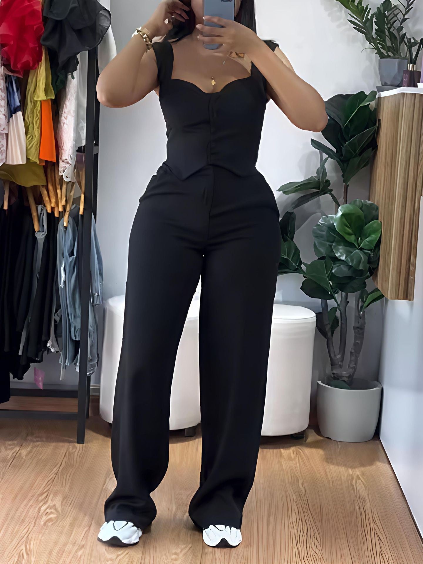 Thong tight-fitting tank top plus wide-leg pants set