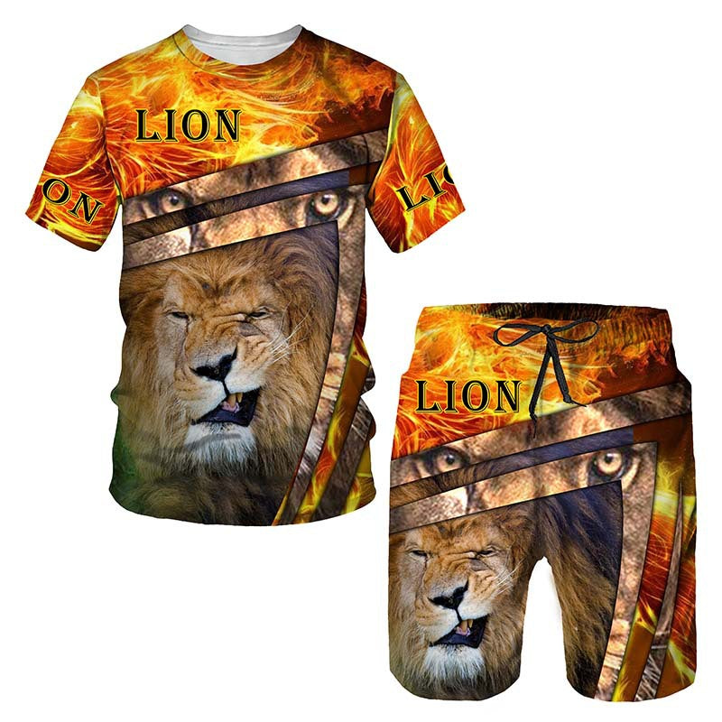 Men's 3D Lion Print Sportswear Set