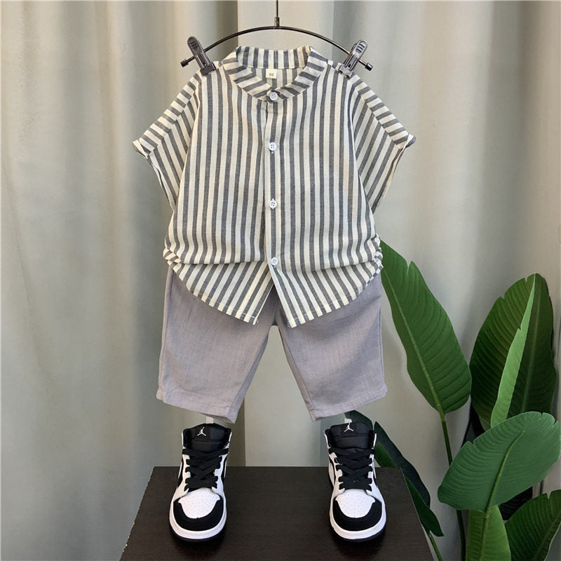 Boys' Summer Cotton Linen Shirt Set