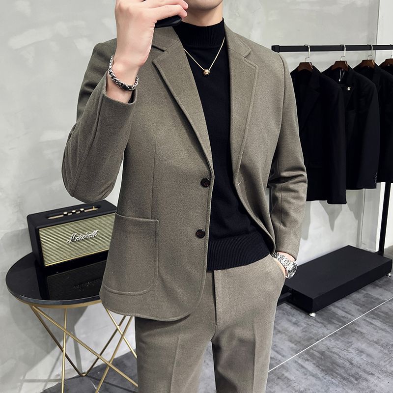 Men's Slim Fit Wool Blend Suit Two-Piece Set