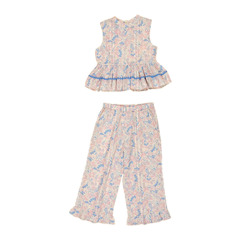Girls' Summer Two-Piece Outfit with Floral Design