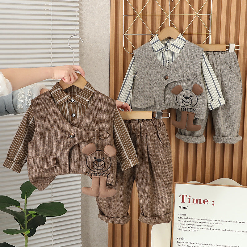 Boys' 3-Piece Cartoon Bear Vest Set