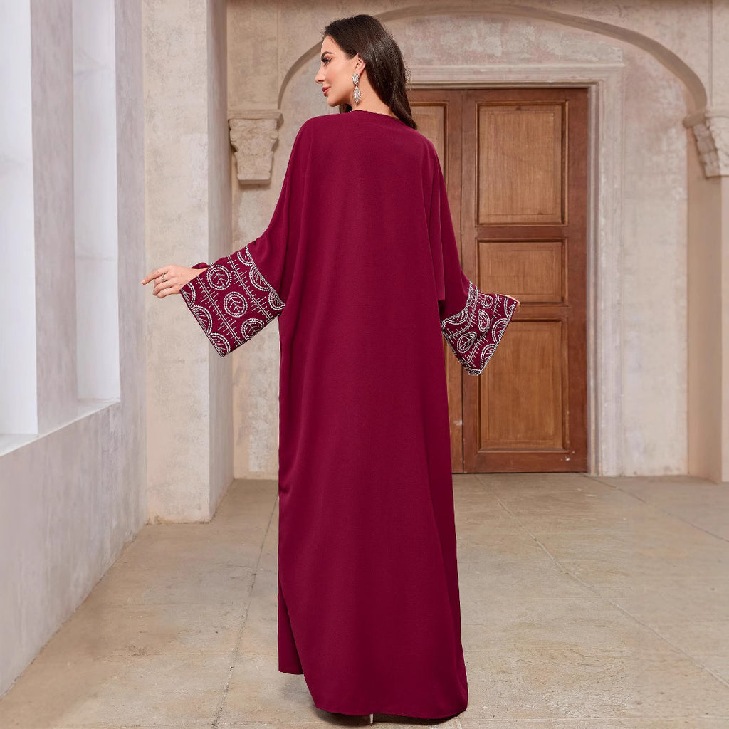 Embroidered cardigan robe with bat sleeves