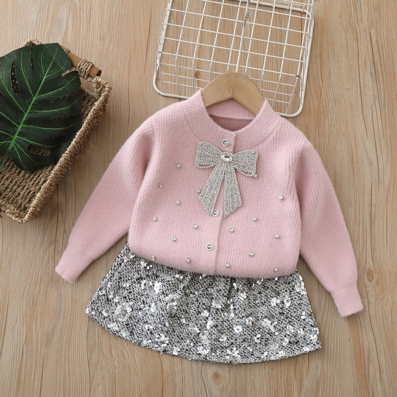 Girls' Knit Cardigan and Skirt