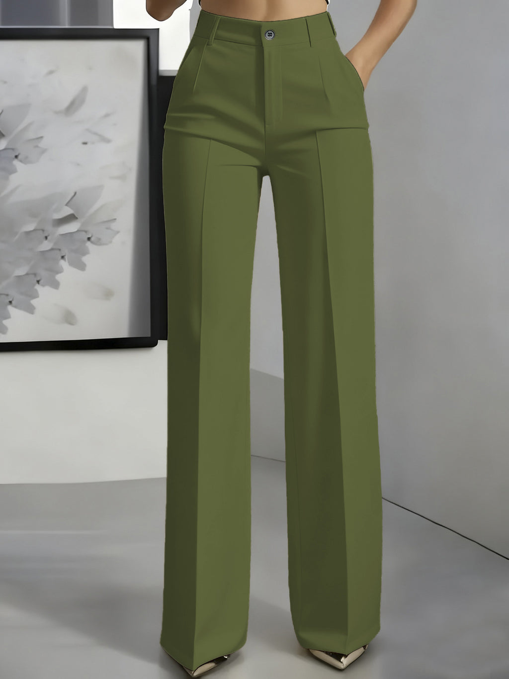 Women's High Waisted Straight Leg Suit Pants