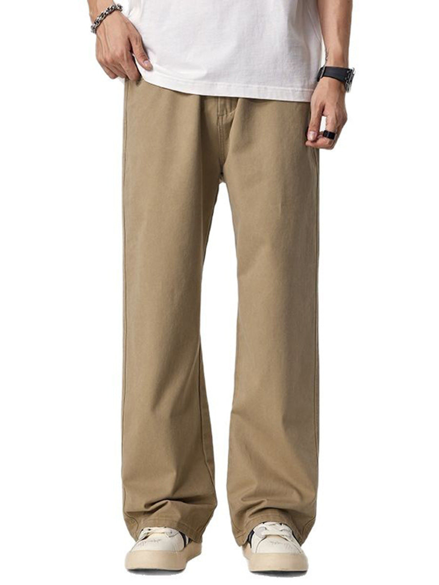 Men's straight-leg cotton pants with elastic waistband