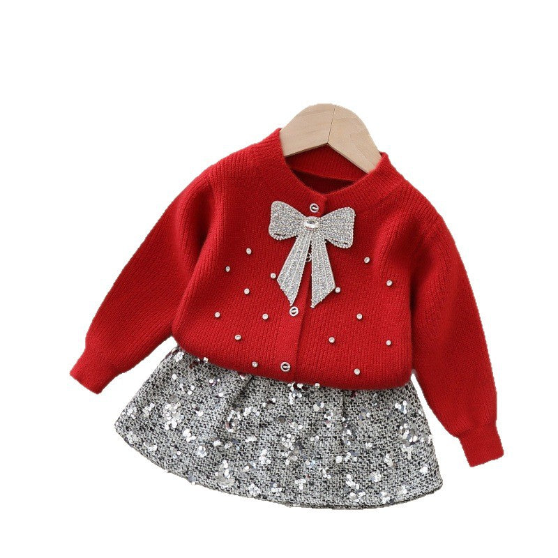 Girls' Knit Cardigan and Skirt