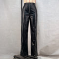 Womens High Waisted PU Leather Wide Leg Pants