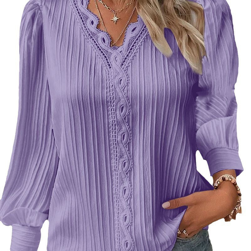 Long-sleeved lace blouse