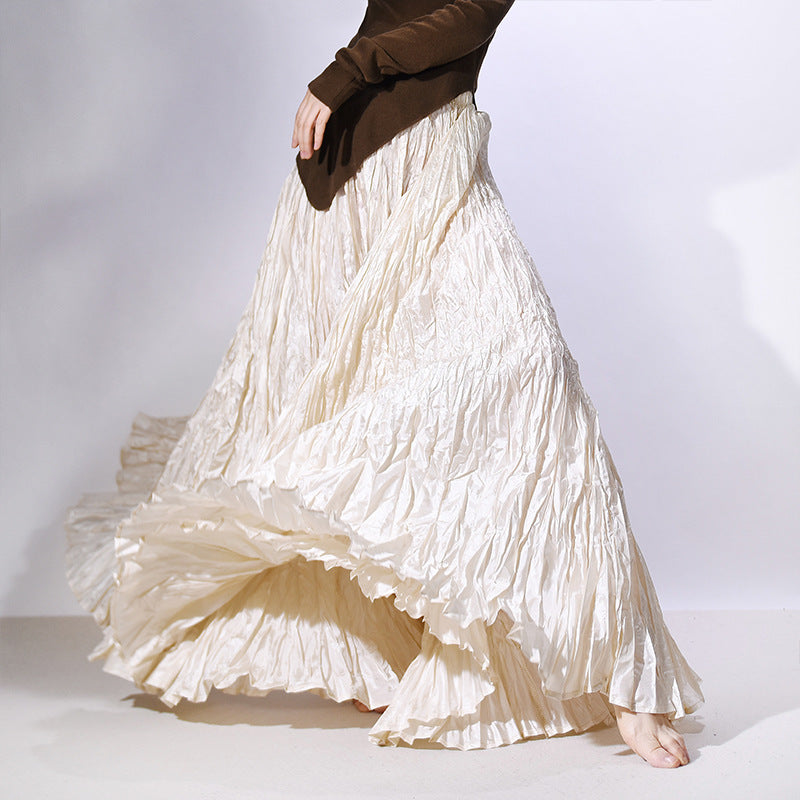 Textured Pleated Long Skirt for Women