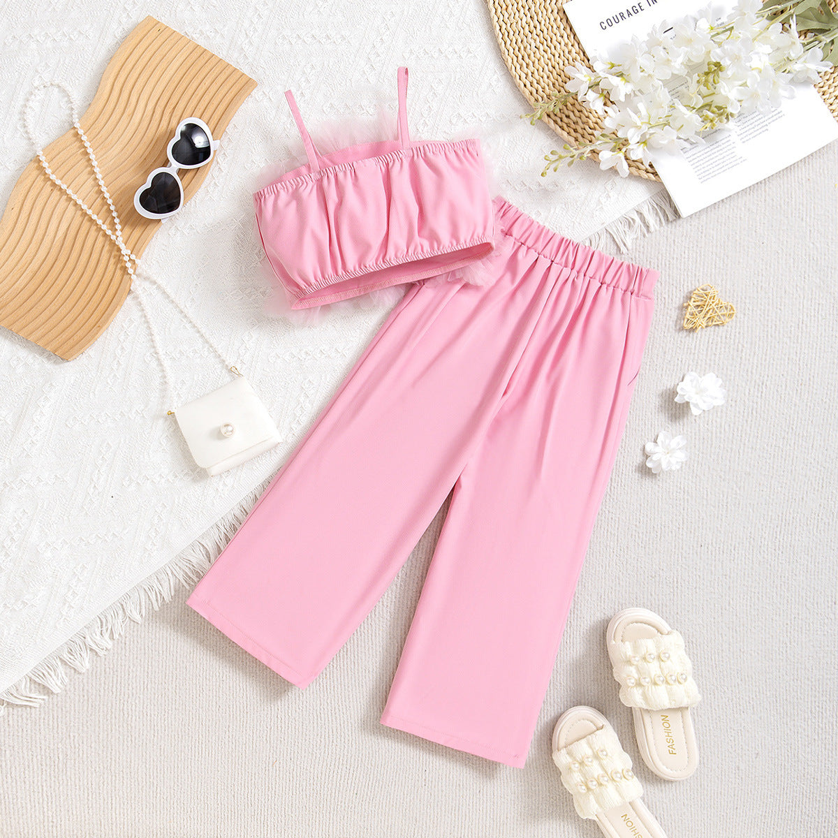 Girls' Floral Mesh Vest and Pants