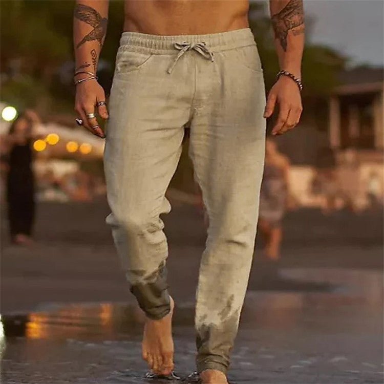 Men's Solid Color Drawstring Casual Trousers