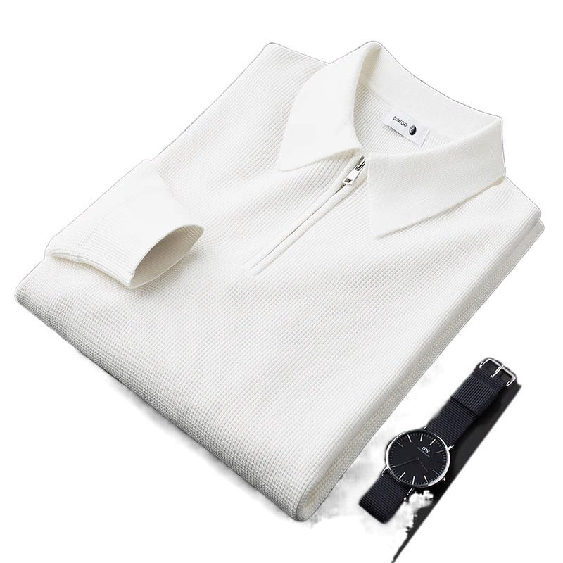 Men's Fleece Lined Waffle Knit Polo Shirt