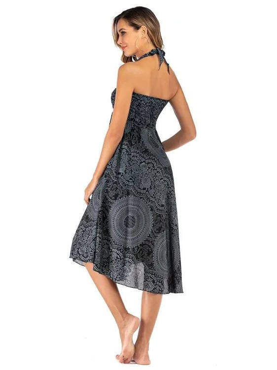 Bohemian Pleated Flared Dress - Two-way wear style