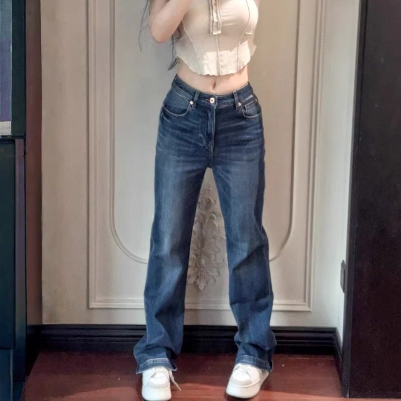 Vintage High-Waisted Flared Denim Trousers for Women