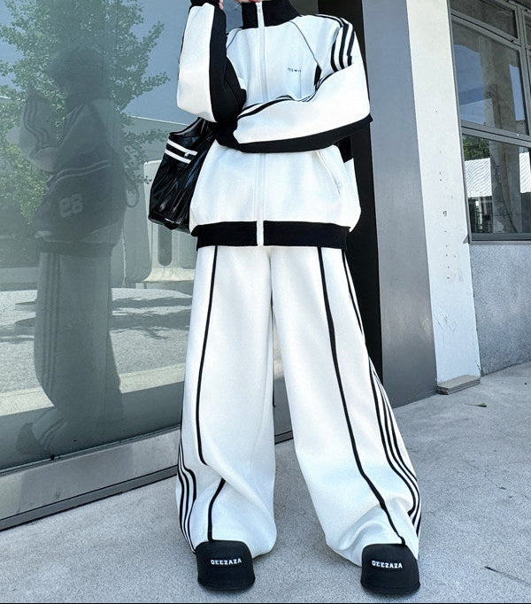 Men's Black and White Color-Block Sports Suit - Two-piece set
