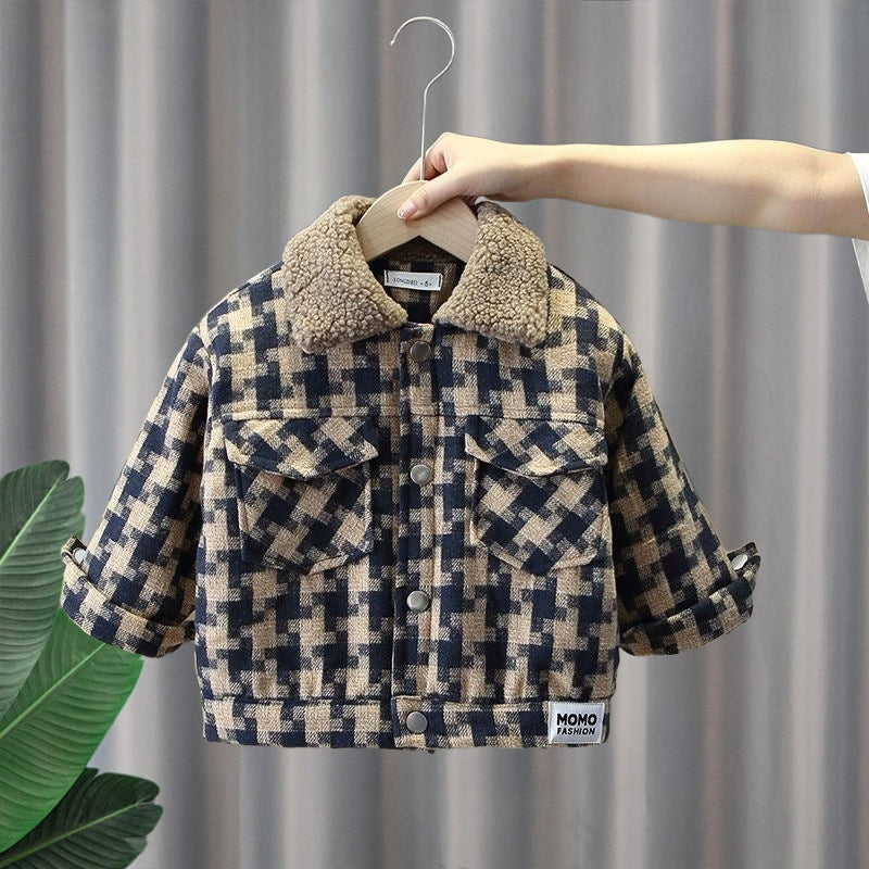 Boys' Plaid Fleece Hooded Jacket