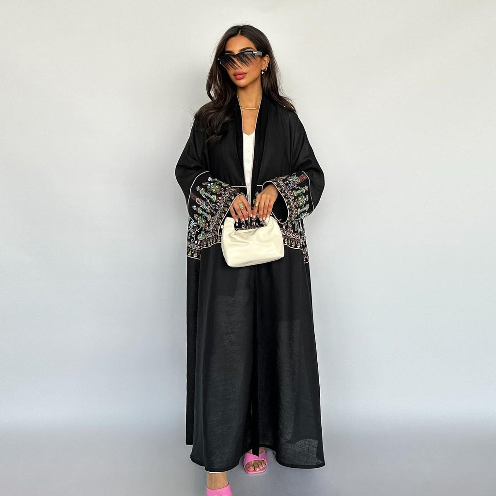 Cardigan with embroidered patterns and long robe