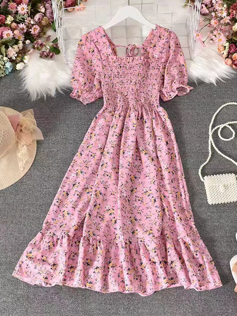 French Retro Floral Print Women Dress