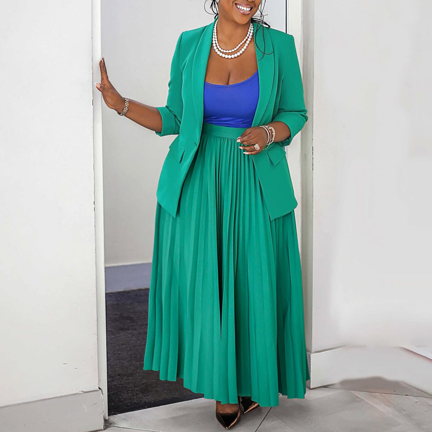 Women's Professional Suit with Pleated Skirt Set