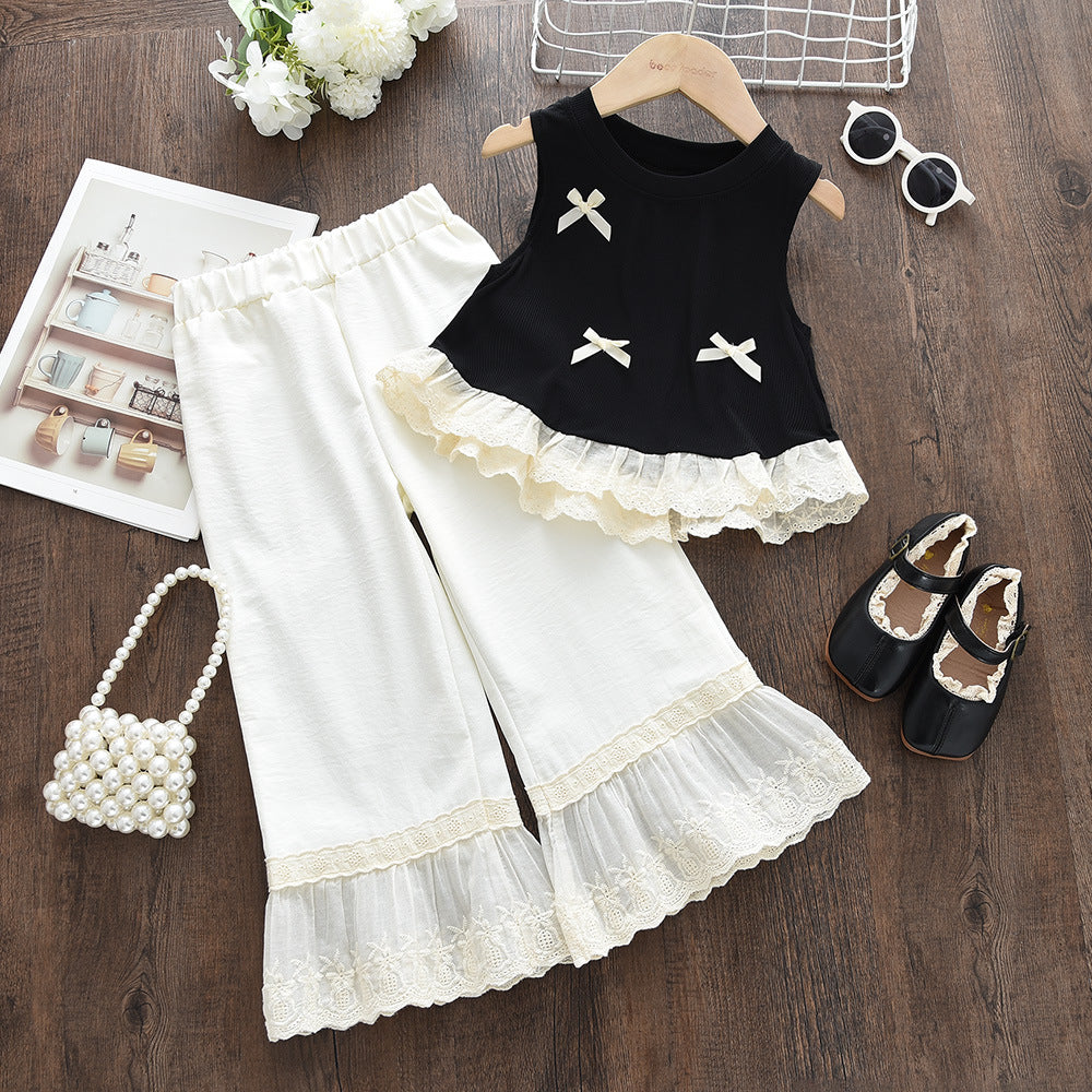 Girls' Bow Lace Sleeveless Vest Set