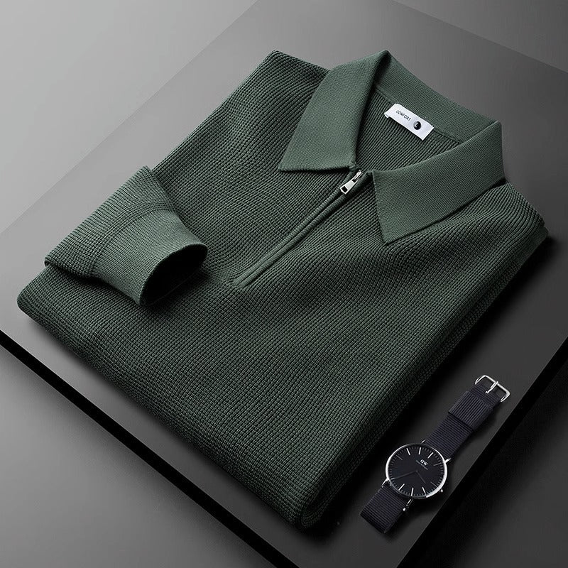 Men's Fleece Lined Waffle Knit Polo Shirt