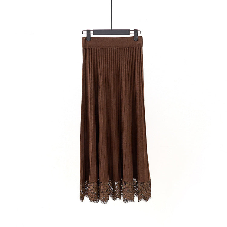 Women's Knitted Pleated Mid-Length Skirt