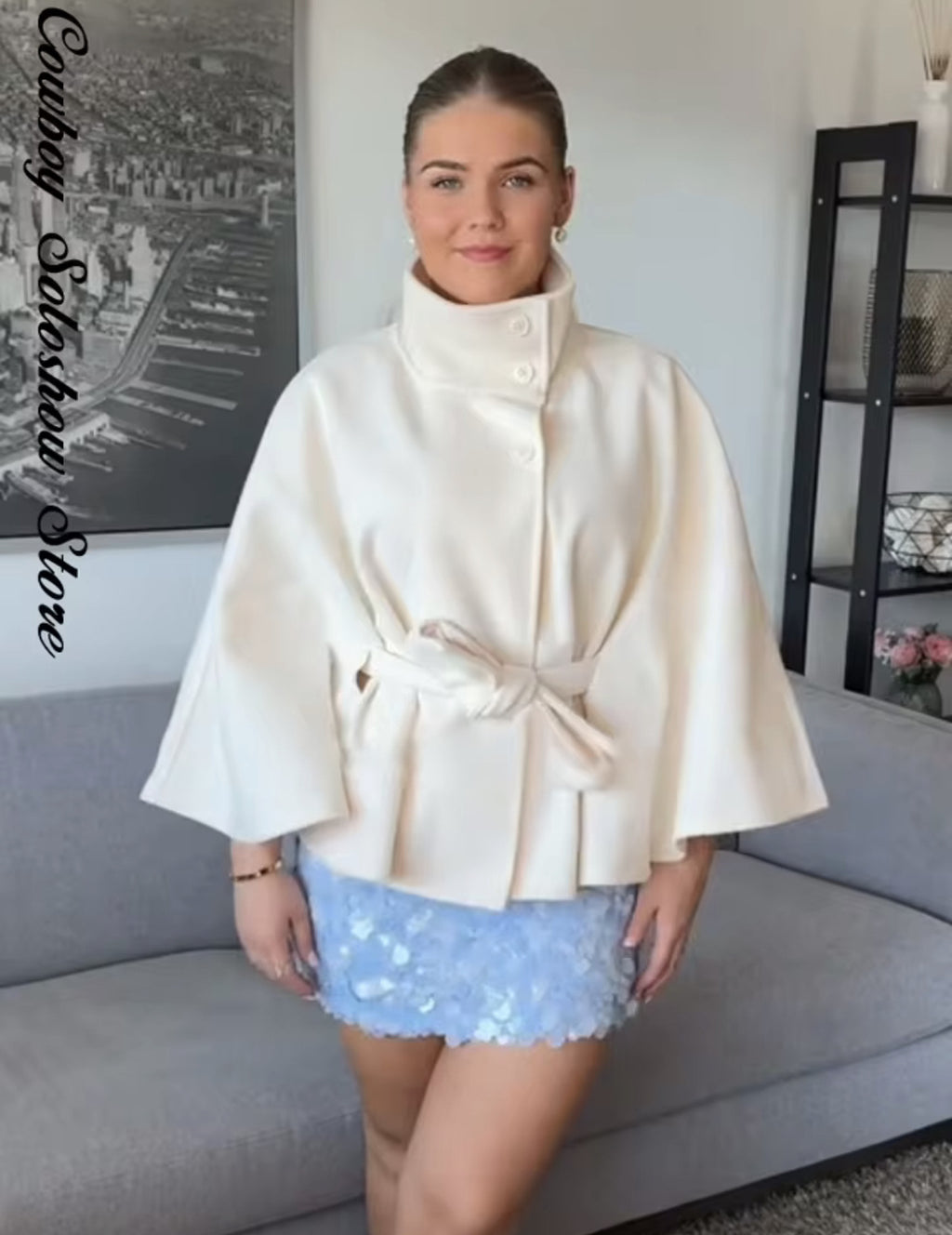 Women's Stylish Bathrobe-Style Coat with Belt