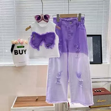 Sleeveless Ripped Jeans - Girls two-piece set