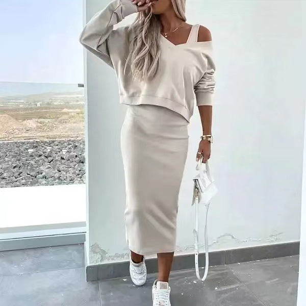 Knit dress - Two-piece set sweatshirt and vest dress