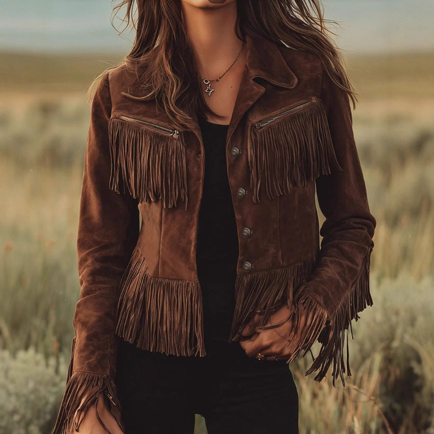 Solid color lapel short slim-fit women's jacket