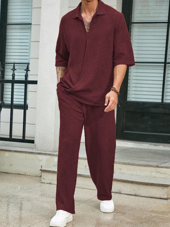 Men's Short Sleeve Shirt and Trousers Casual Set