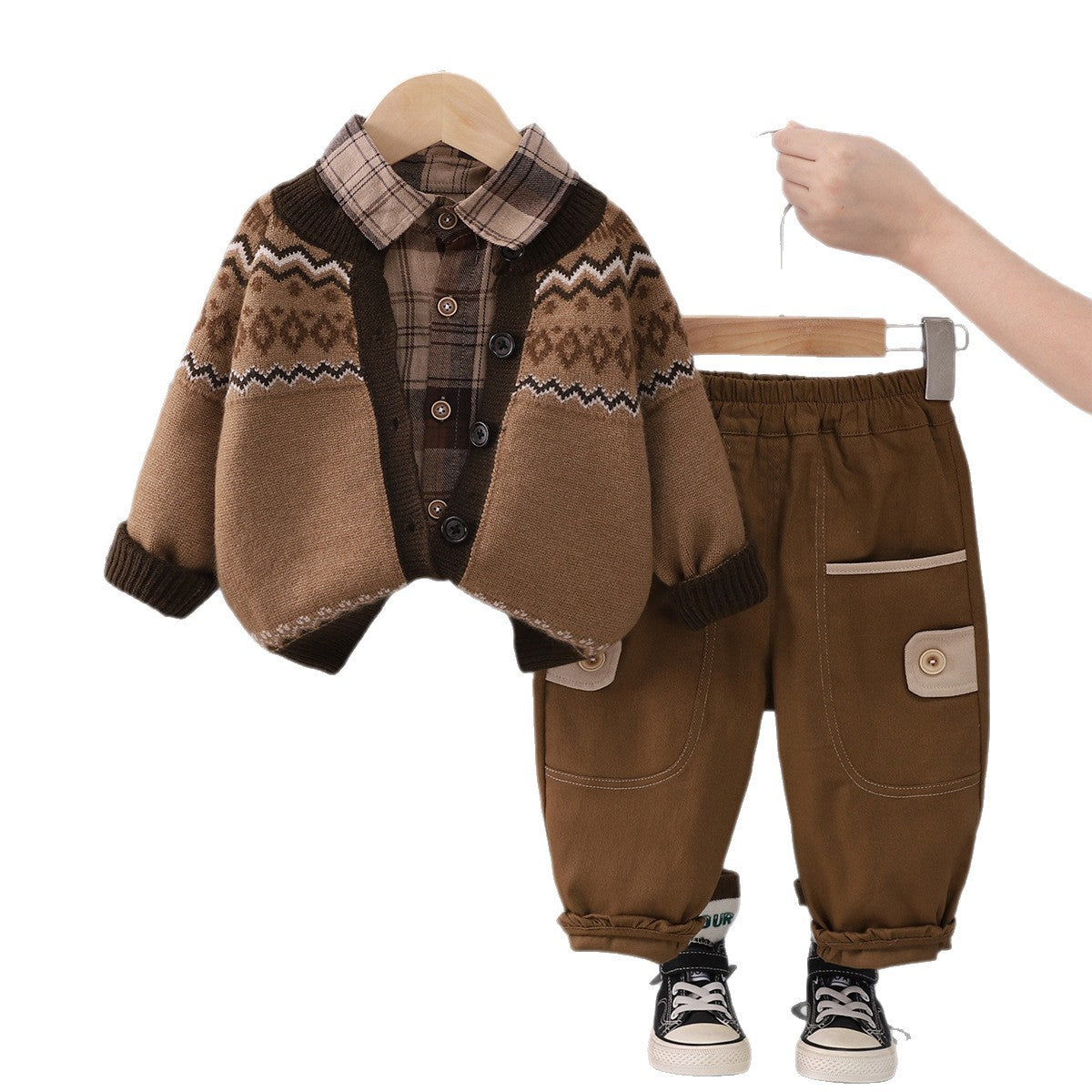 Boys Knitted Cotton Cardigan Plaid Shirt