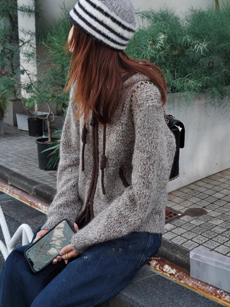 Hooded knitted cardigan