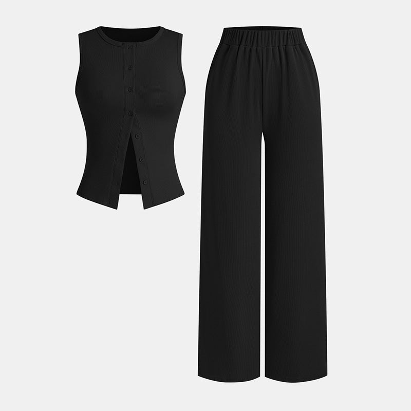 Women's Formal Suit Vest and Wide-Leg Pants Set