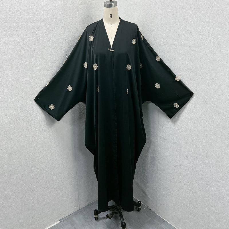 Elegant Bat-Sleeve Embroidered Cardigan Robe