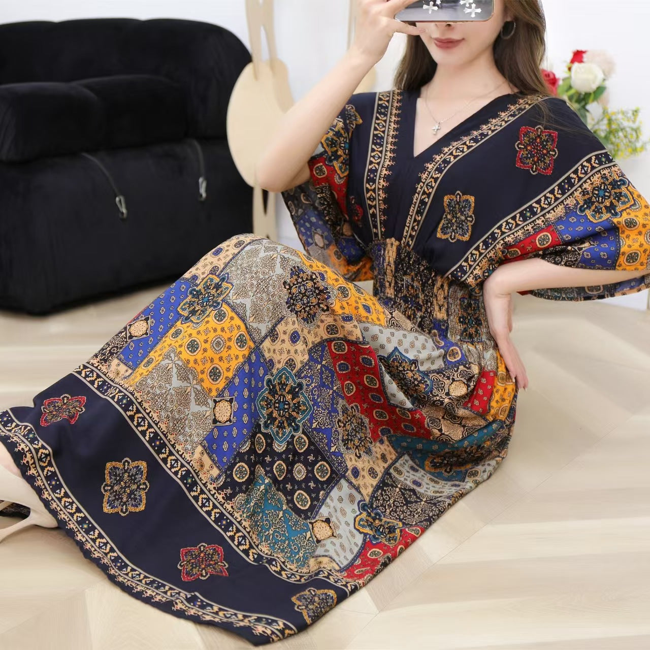 V-neck beach vacation dress
