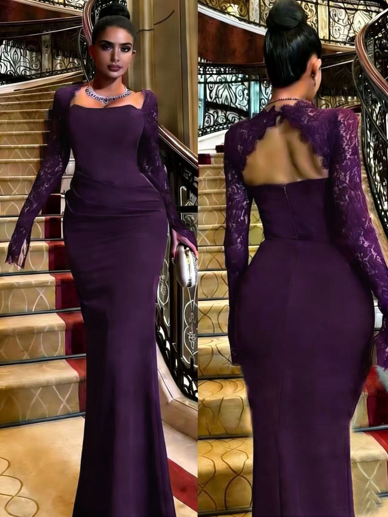 Long Sleeve Lace Evening Dress