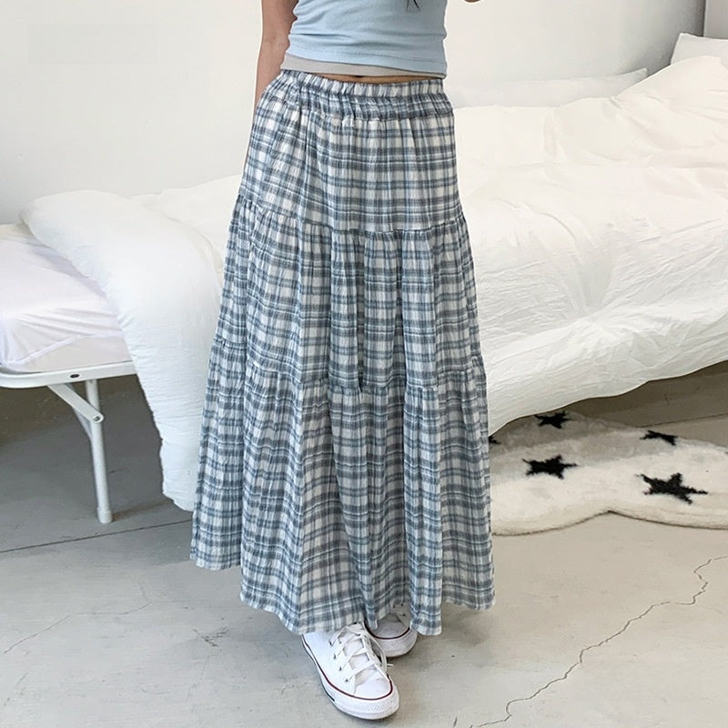 Retro Plaid A-Line Skirt with Elastic Waist