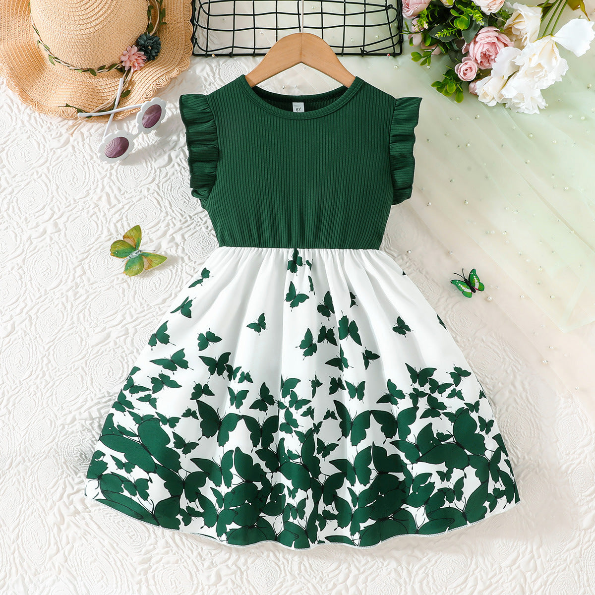 Girls' Flutter Sleeve Butterfly Print Dress