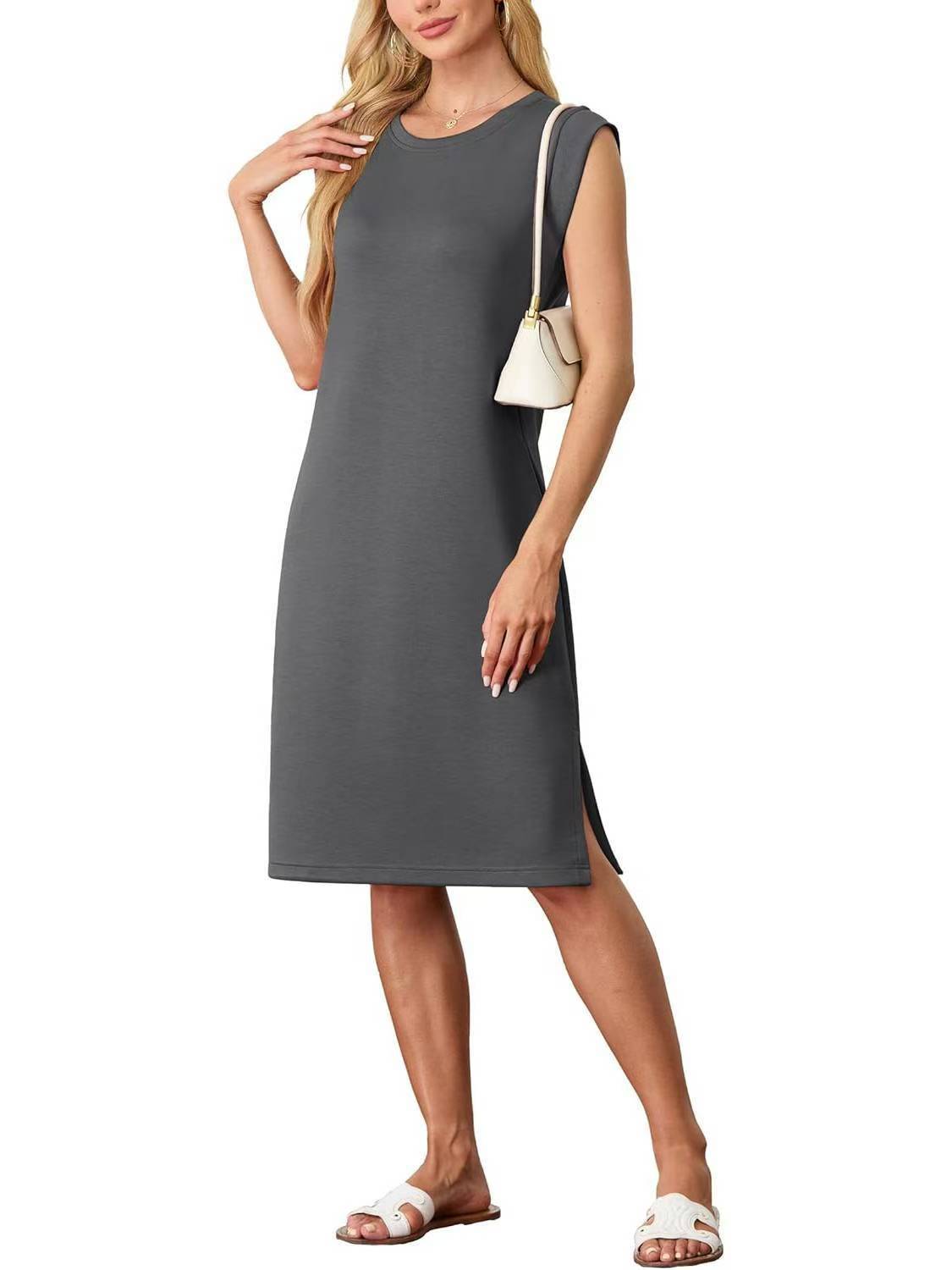 Fashion Solid Color Slit Dress