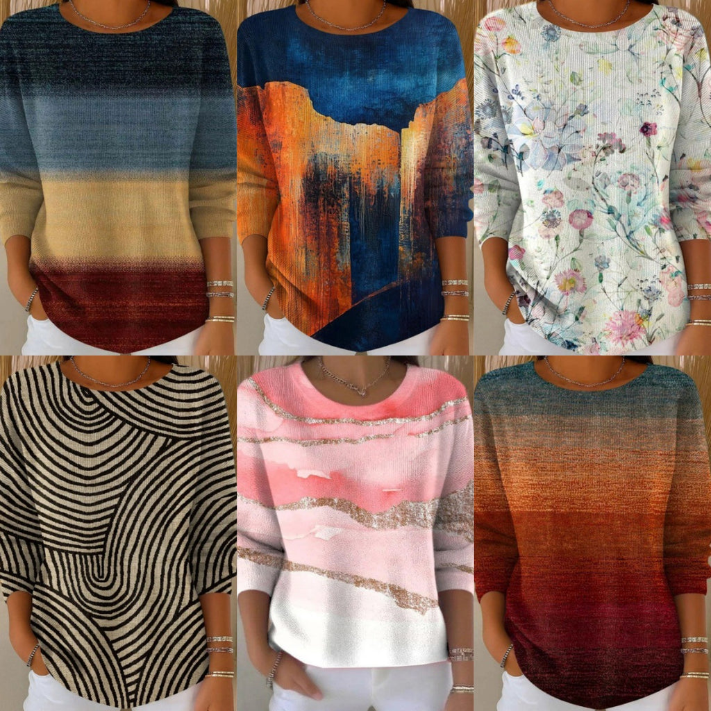 Women's Loose Fit Printed Long Sleeve T-Shirt