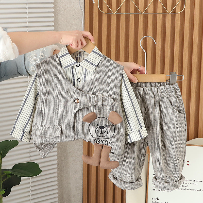 Boys' 3-Piece Cartoon Bear Vest Set