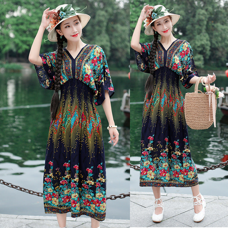 V-neck beach vacation dress