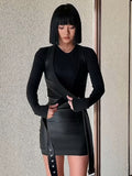 Three-piece set - vest, knitted top, and short skirt