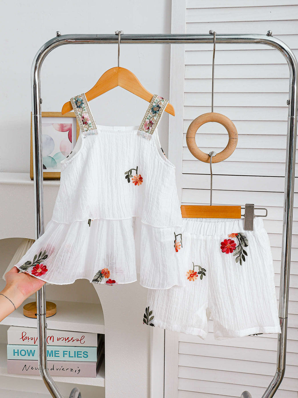 Girls' Embroidered Suspender and Shorts Set