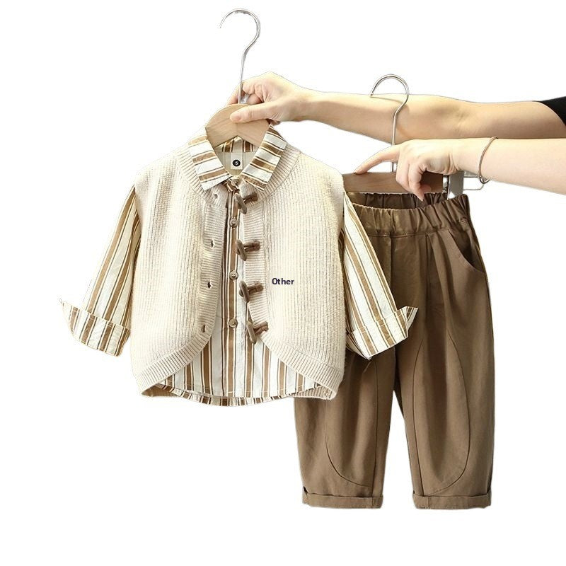 Boys' Corduroy Sweater Vest Three-Piece Set