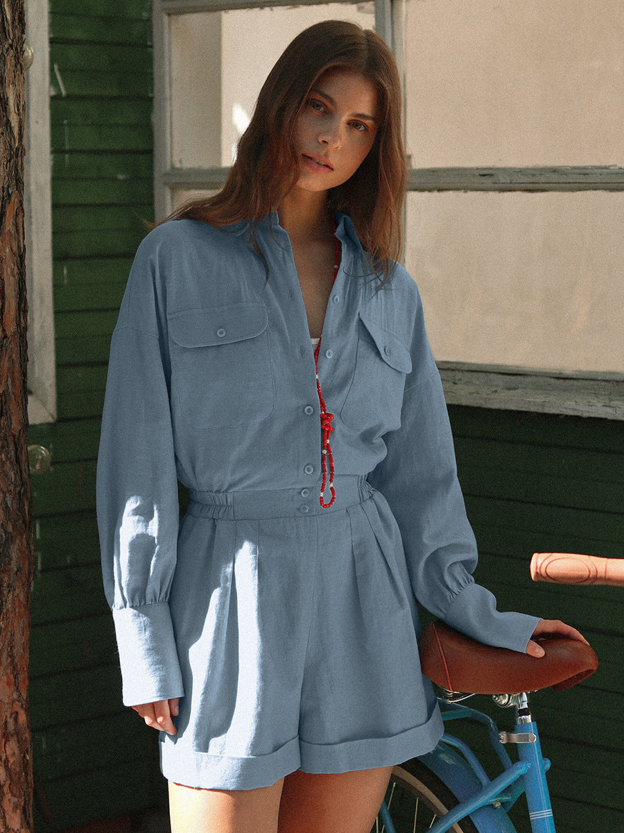 Women's Cotton Linen Jumpsuit with Shorts